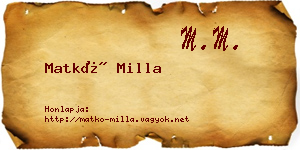 Matkó Milla névjegykártya